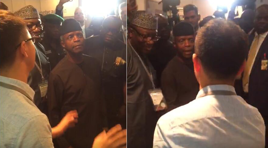 尼日利亚代总统奥新巴乔与天博股份参展人员